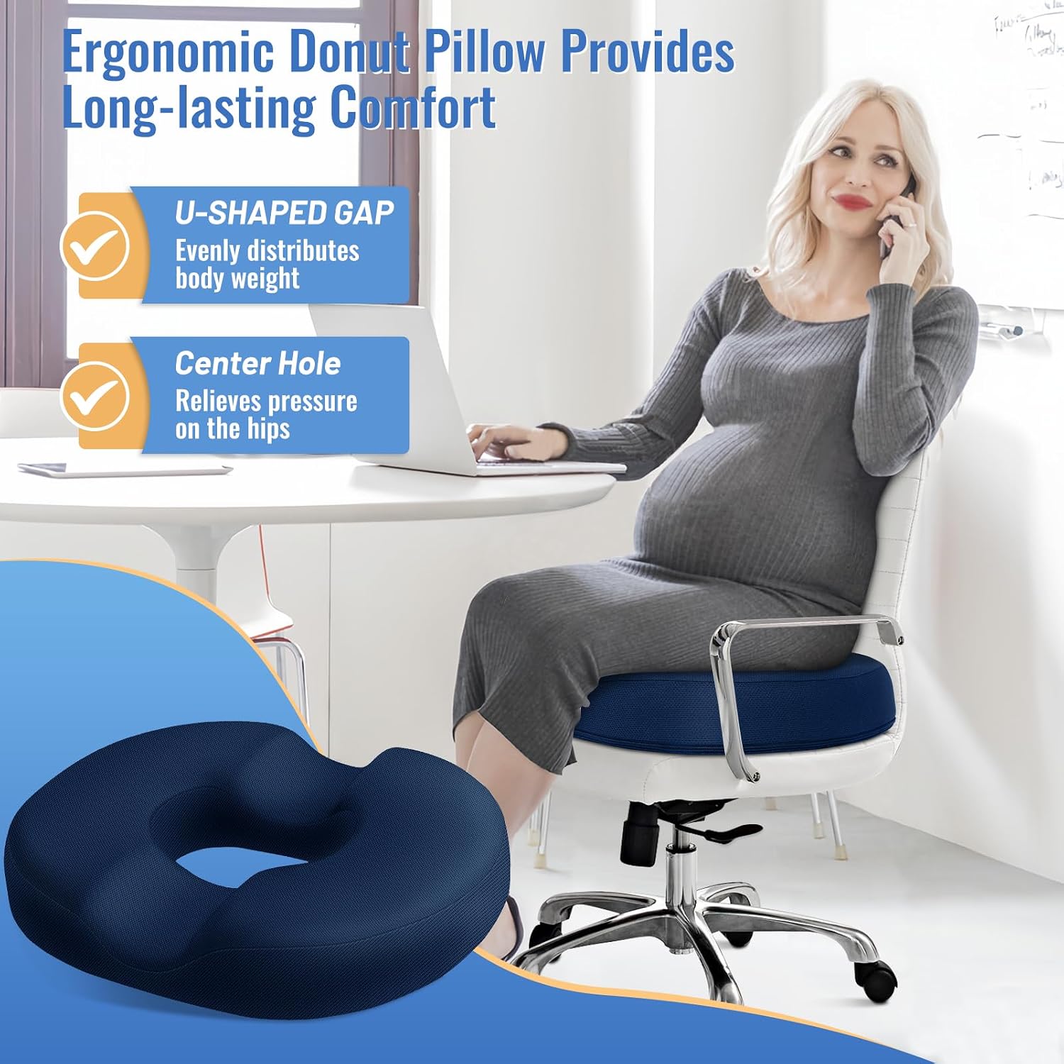 CloudBliss Donut Pillow Seat Cushion Chair Pad for Tailbone and Hemorrhoids, Memory Foam Seat Chair Cushion for Men and Women for Home & Of…