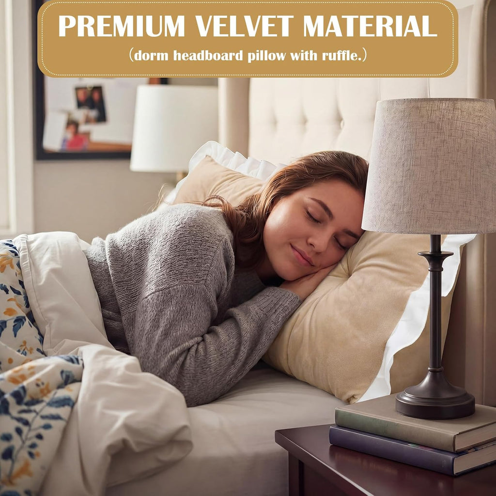 Leinuosen 39 in Ruffle Wedge Headboard Pillow for Dorm Twin XL College Bed Reading Bolster Dorm Velvet Triangular Bed Backrest Wedge…