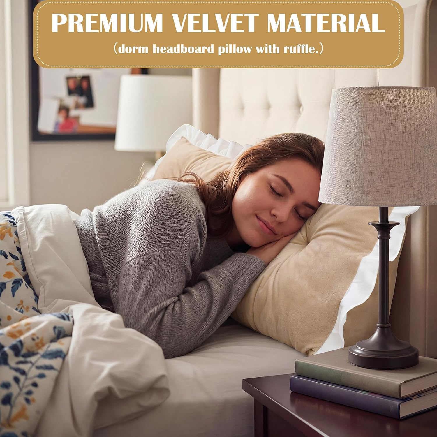Leinuosen 39 in Ruffle Wedge Headboard Pillow for Dorm Twin XL College Bed Reading Bolster Dorm Velvet Triangular Bed Backrest Wedge…