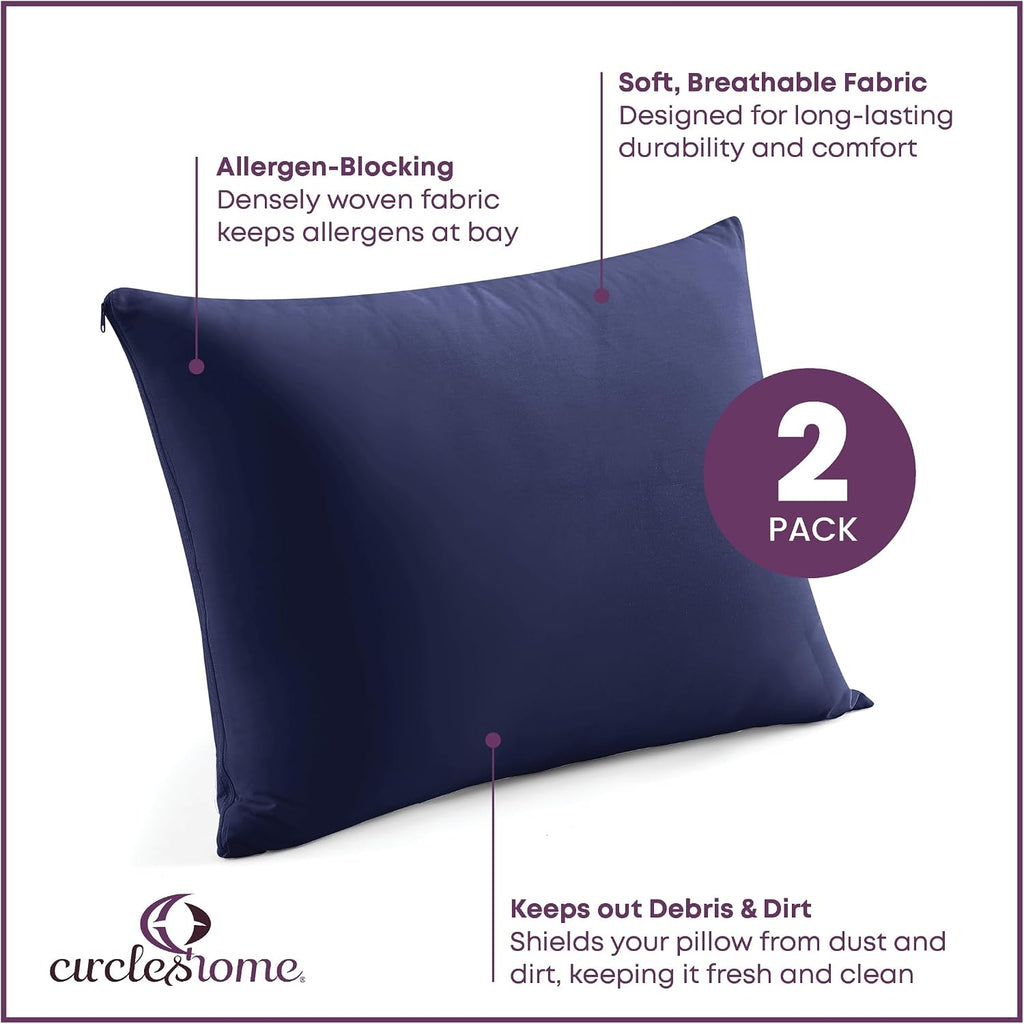 CirclesHome Pillow Covers with Zipper King Size - 2 Pack - 100% Cotton Soft and Breathable Pillow Protectors - Protects Pillows from…