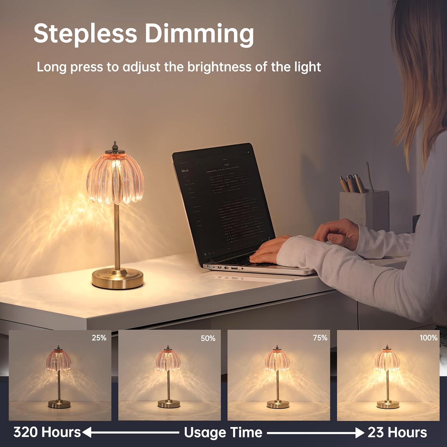 Shenmoyl Tulip Table Lamp with 5200mAh Battery & Touch Control, Cordless Small Table Lamp with 3 Colors, Dimmable Rechargeable Table…