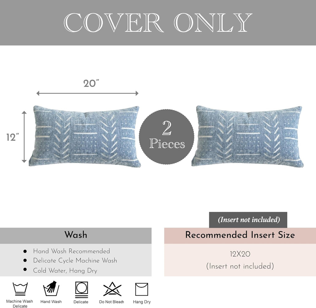 BlissBlush Coastal Blue Decorative Lumbar Pillow Covers 12x20 Set of 2, Soft Woven Chenille Accent Pillow Covers for Couch Sofa Bed…