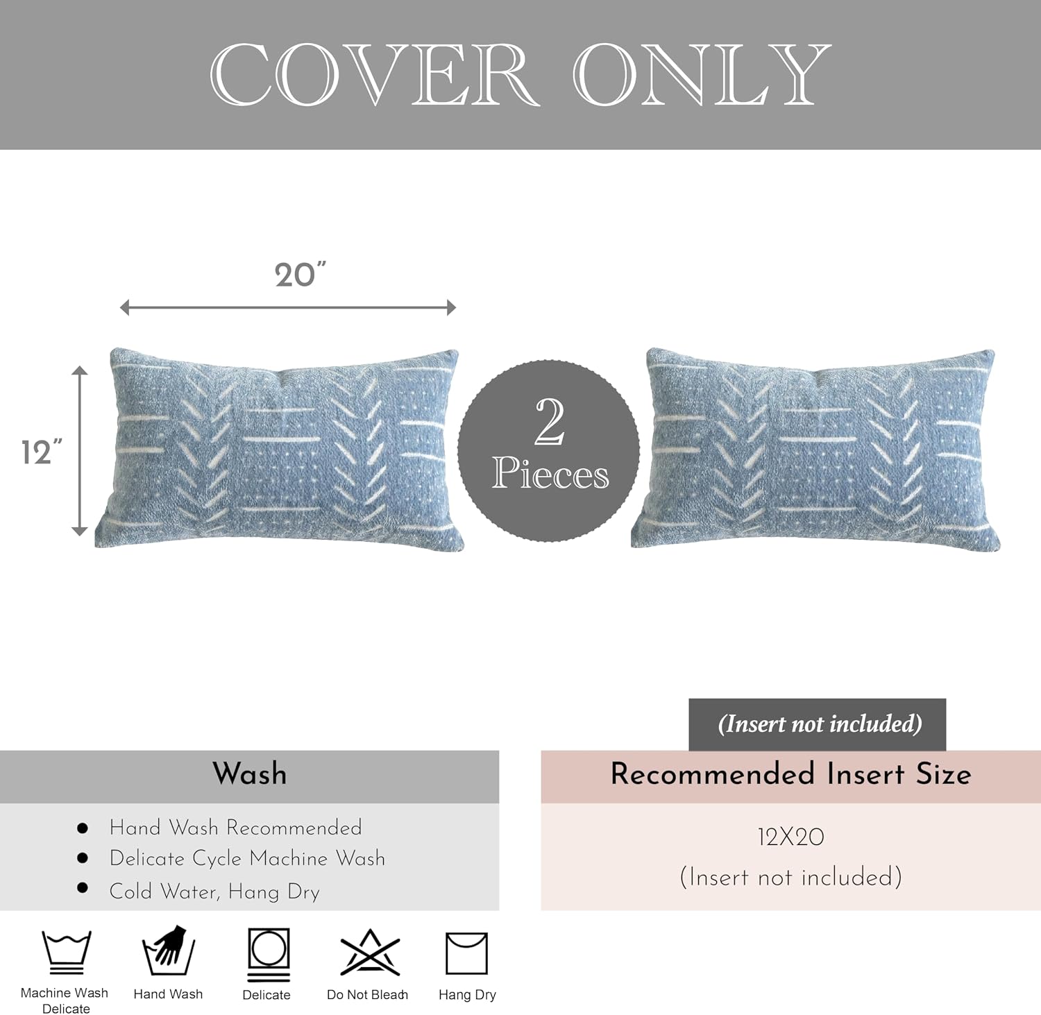 BlissBlush Coastal Blue Decorative Lumbar Pillow Covers 12x20 Set of 2, Soft Woven Chenille Accent Pillow Covers for Couch Sofa Bed…