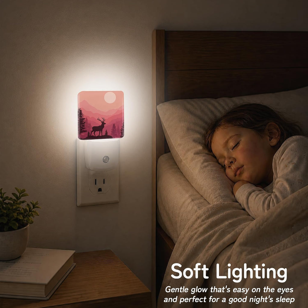 Deer Forest Sunset Night Lights Plug into Wall, Night Light with Dusk to Dawn Sensor for Bedroom Bathroom Kitchen Hallway Stairs…