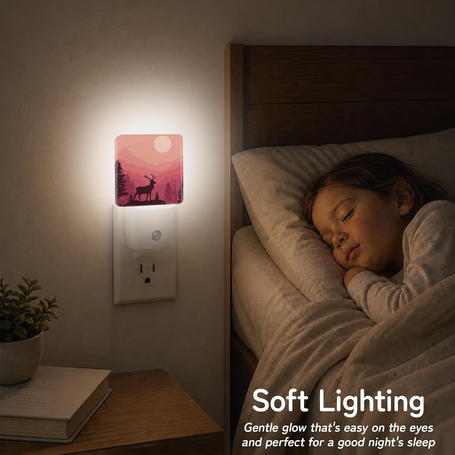 Deer Forest Sunset Night Lights Plug into Wall, Night Light with Dusk to Dawn Sensor for Bedroom Bathroom Kitchen Hallway Stairs…