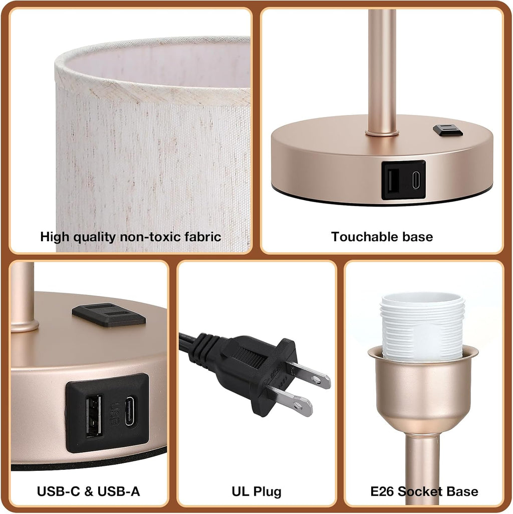 Dicoool Touch Bedside Table Lamp with USB - 3 Way Dimmable Lamp for Bedroom Nightstand, Desk Lamp with Charging Station for Dorm, Office…