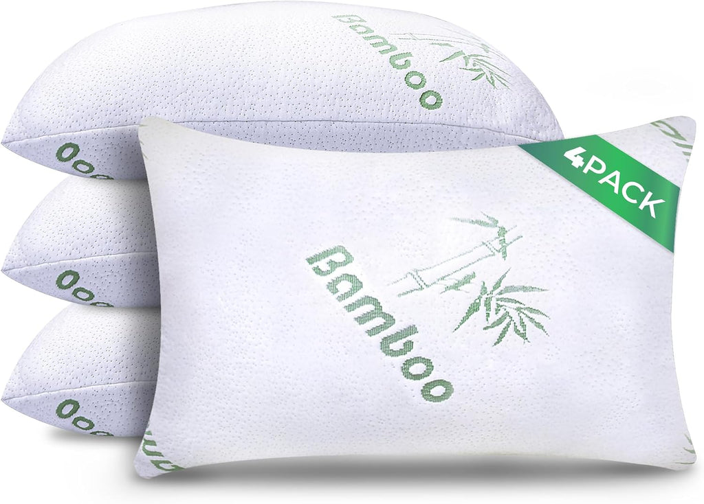 Memory Foam Pillows Queen Size Set of 4 - Cooling Bed Pillows for Sleeping - Back, Stomach, Side Sleeper Firm Pillow - Comfy Cool…