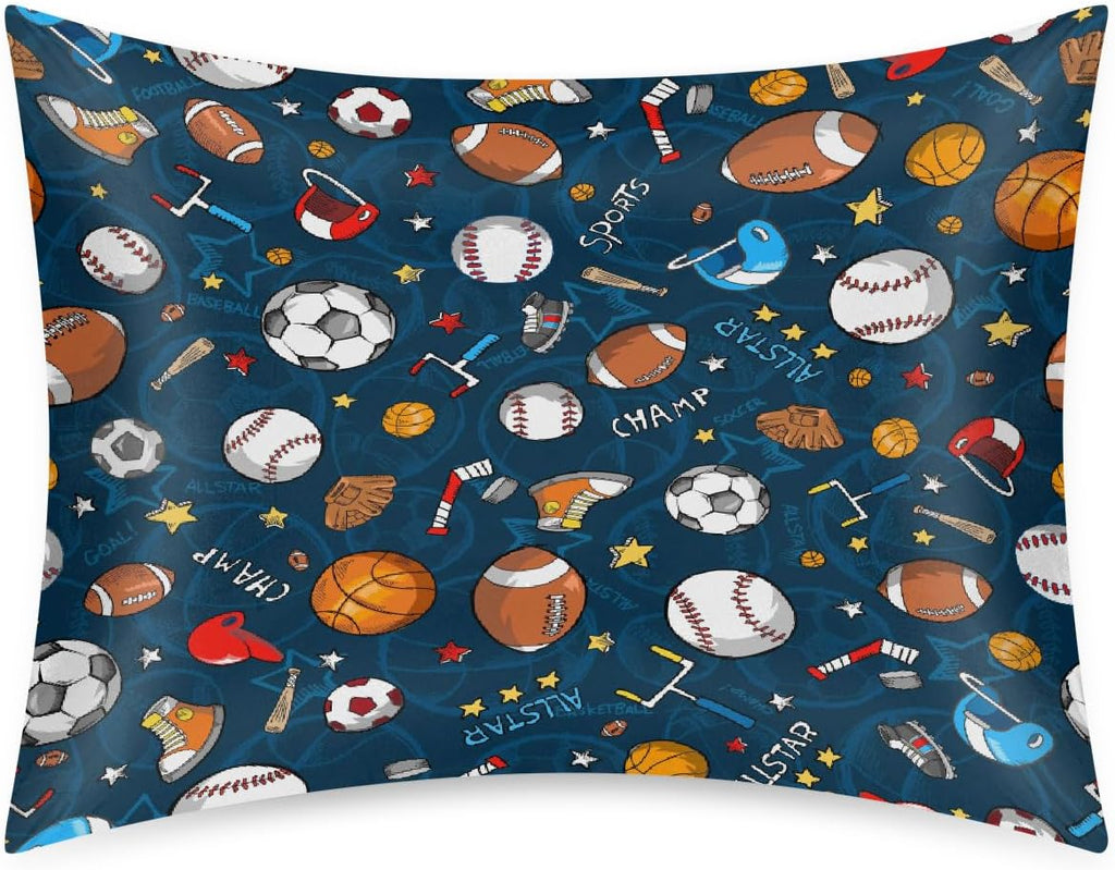 Satin Pillowcase for Hair and Skin Cartoon Baseball Football Sport Soft Silk Pillow Case with Envelope Closure Cooling Pillow Cases Slip…