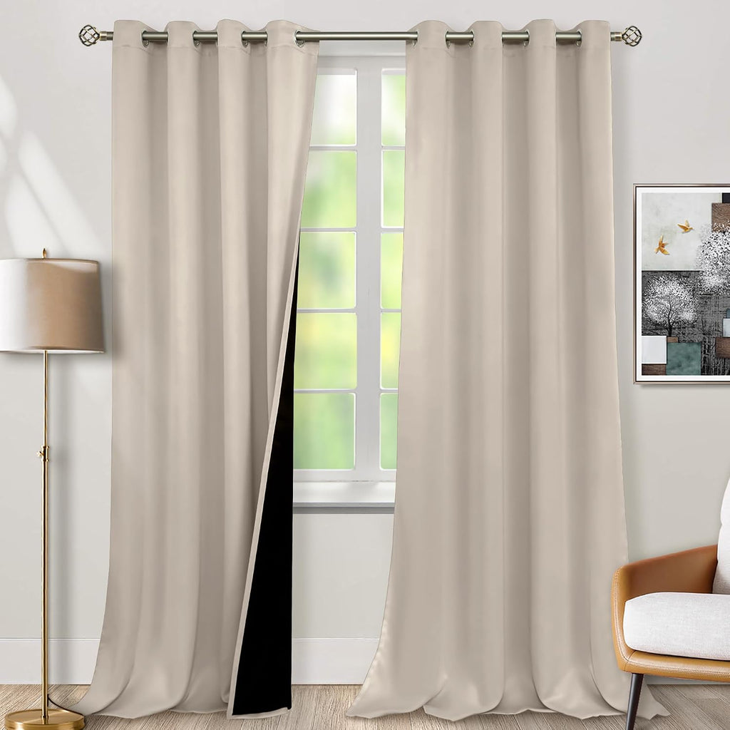 BGment Thermal Insulated 100% Blackout Curtains for Bedroom with Black Liner, Double Layer Full Room Darkening Noise Reducing Grommet Curta…
