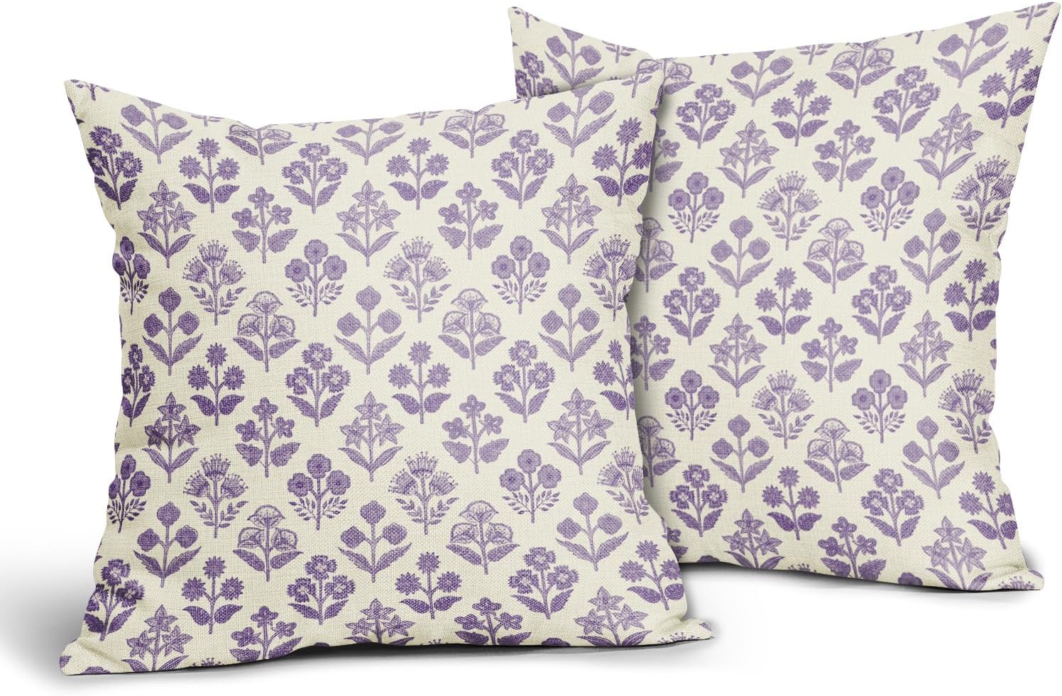 Purple Floral Pillow Covers 24x24 Inch Set of 2, Vintage Flower Block Decorative Throw Pillowcases Outdoor Farmhouse Cushion Covers…