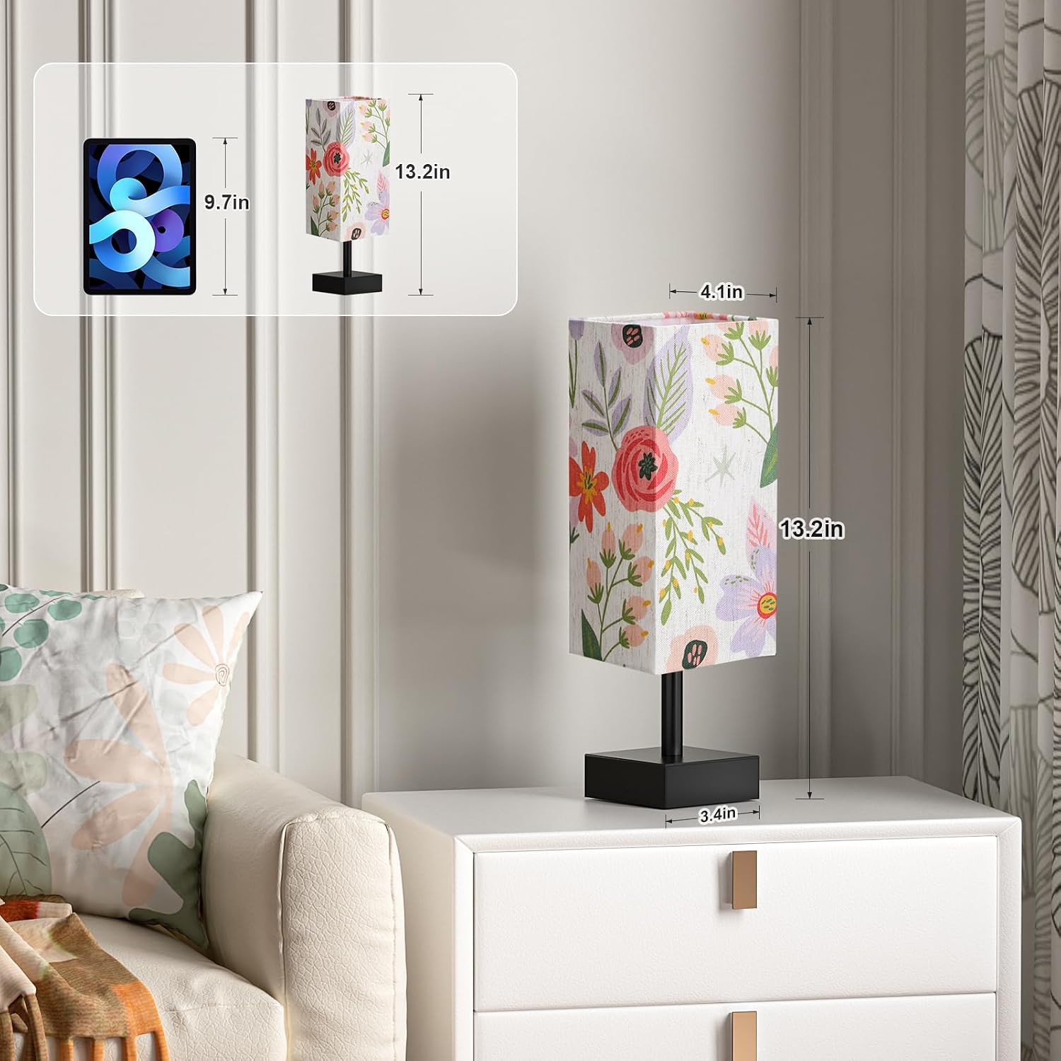 aooshine Flower Table Lamp for Bedroom - Bedside Lamp for Nightstand, Minimalist Night Stand Light Lamp with Square Fabric Shade, Desk…
