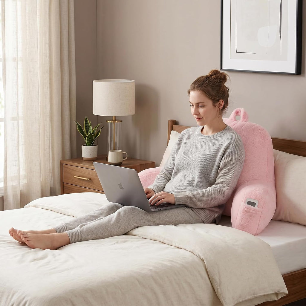 Pajeo Large Plush Backrest Pillow for Sitting in Bed, Faux Fur Sitting Pillow with Support Arms, Oeko-TEX Certified Aesthetic Lounging Pillow…