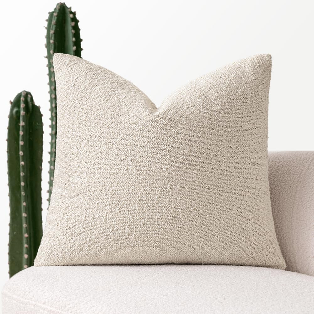 Miulee Textured Boucle Throw Pillow Cover Beige Boho Accent Solid Eruo Sham Pillow Case Decorative Soft Pack of 1 Couch Cushion Chair Sofa…