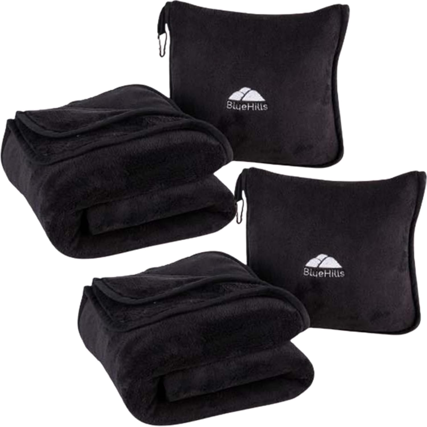 BlueHills 2-Pack Premium Soft Travel Blanket Pillow Airplane Blanket for Two in Soft Bag Pillowcase with Hand Luggage Belt and Backpack…