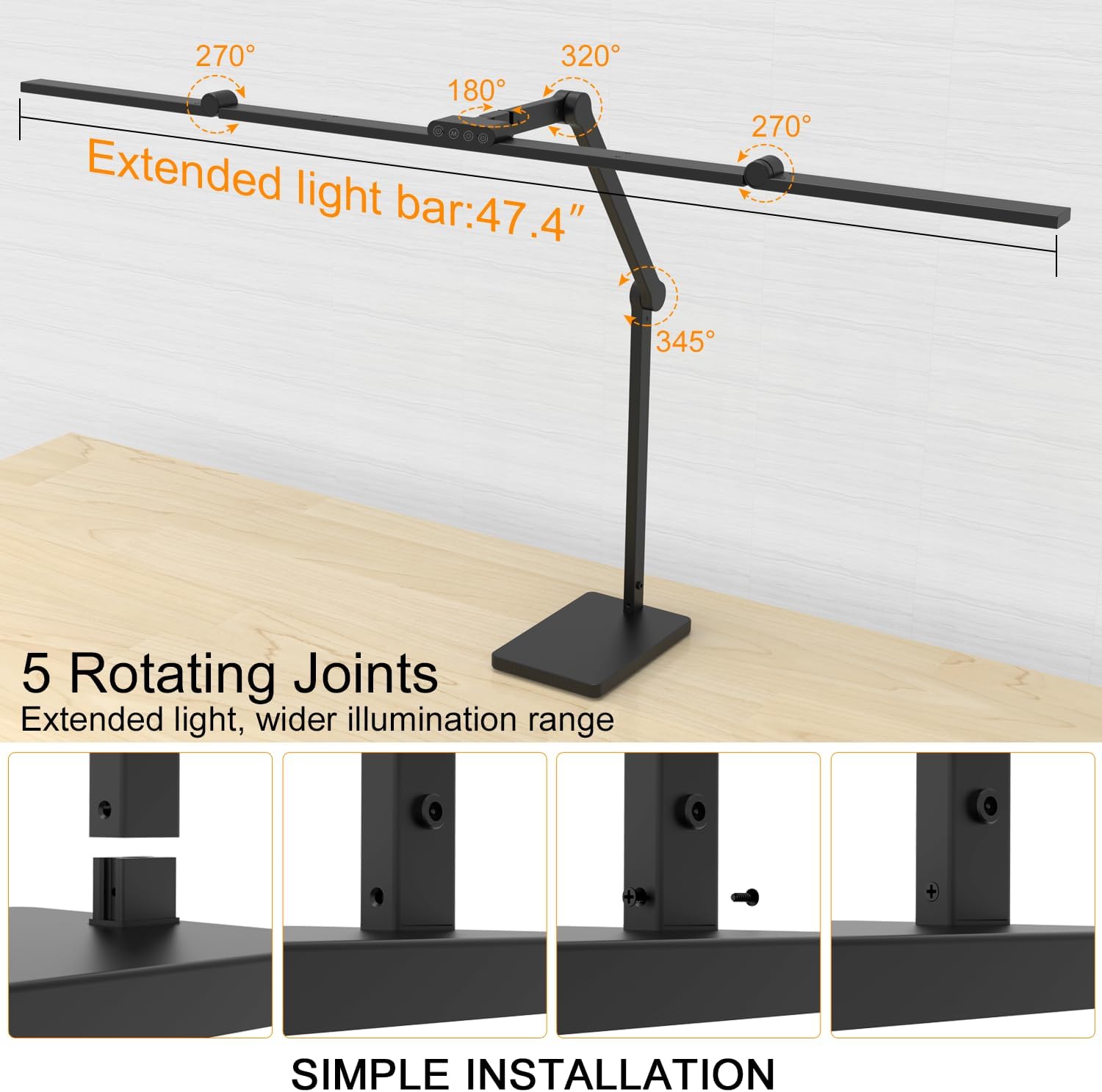 Omorepa 36W 3000LM Ultra Bright Architect Desk Lamp with Base, 47.4Inches Wide Tall Overhead Desk Light for Home Office, Dimmable Table…