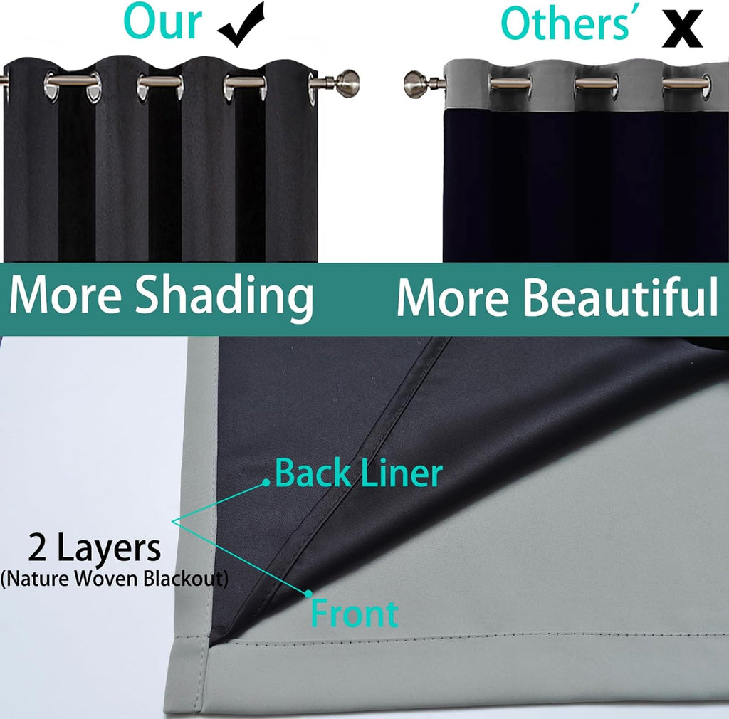 Yakamok 100% Blackout Curtains 90 Inches Long, 2 Thick Layers Heat and Full Light Blocking Soft Thermal Insulated Drapes for Bedroom(52" Wi…