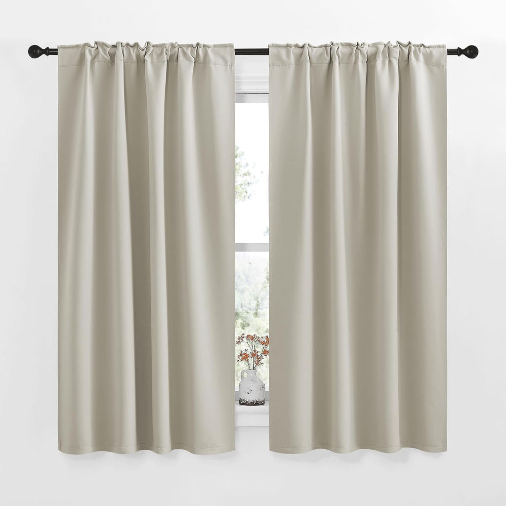 NICETOWN Blackout Curtain Panels for Living Room - (Natural Color) 42x63 Inch, 2 Panels Set, Thermal Insulated Room Darkening Blackout…