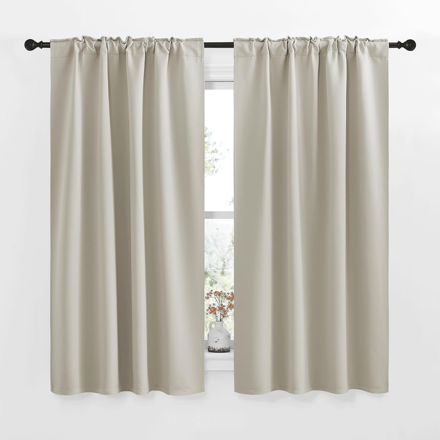 NICETOWN Blackout Curtain Panels for Living Room - (Natural Color) 42x63 Inch, 2 Panels Set, Thermal Insulated Room Darkening Blackout…