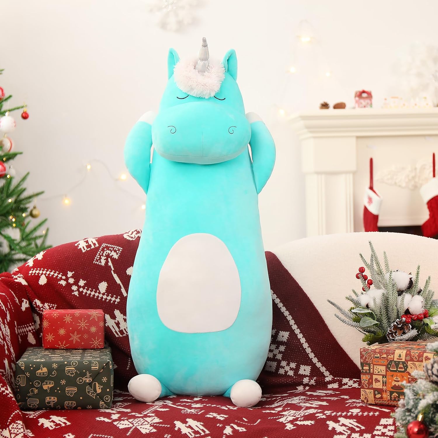 MorisMos Plush Unicorn Body Pillow, 36.2'' Giant Unicorn Stuffed Animal, Soft Unicorn Pillow, Long Hugging Plush Toy for Kid Girl Boy Adult