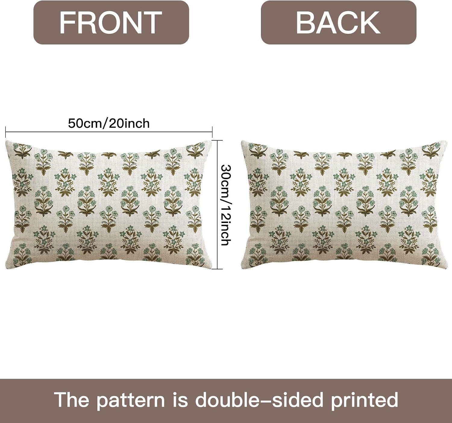 OTOSTAR Floral Print Pillow Covers 12x20 Inch Pack of 2 Double-Sided Brown Green Flower Lumbar Throw Pillow Covers Farmhouse Rustic…