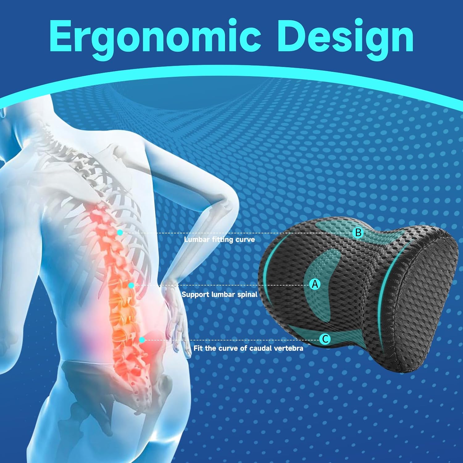 Niceedaybrand Lumbar Support Pillow for Office Chair Car Lumbar Pillow, Memory Foam Back Cushion with Breathable 3D Mesh Lumbar Support Orth…