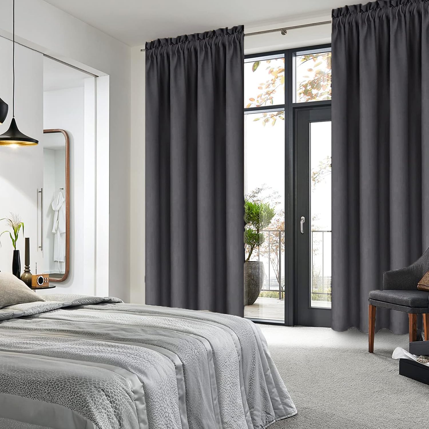 Dwcn Blackout Curtains for Bedroom 84 inches Long 2 Panels Set, Solid Thermal Insulated Energy Saving Rod Pocket Window Treatment Curtains…