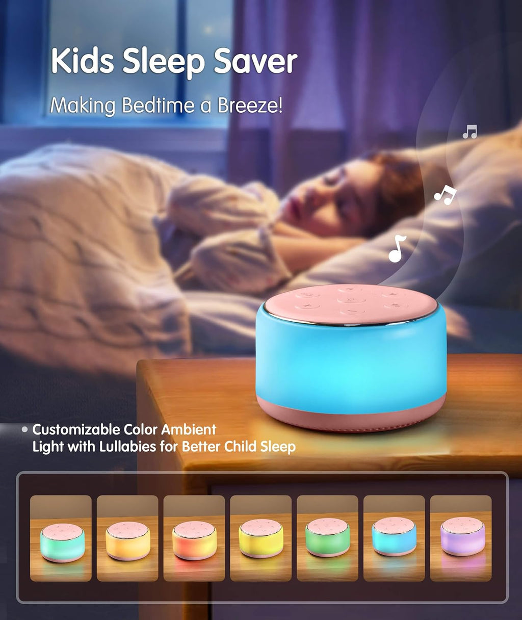 FamiSym Portable Sound Machine for Babies Kids Sleeping – Rechargeable, 7 Colors Night Light, 34 Soothing Sounds, Baby Sleep Soother…