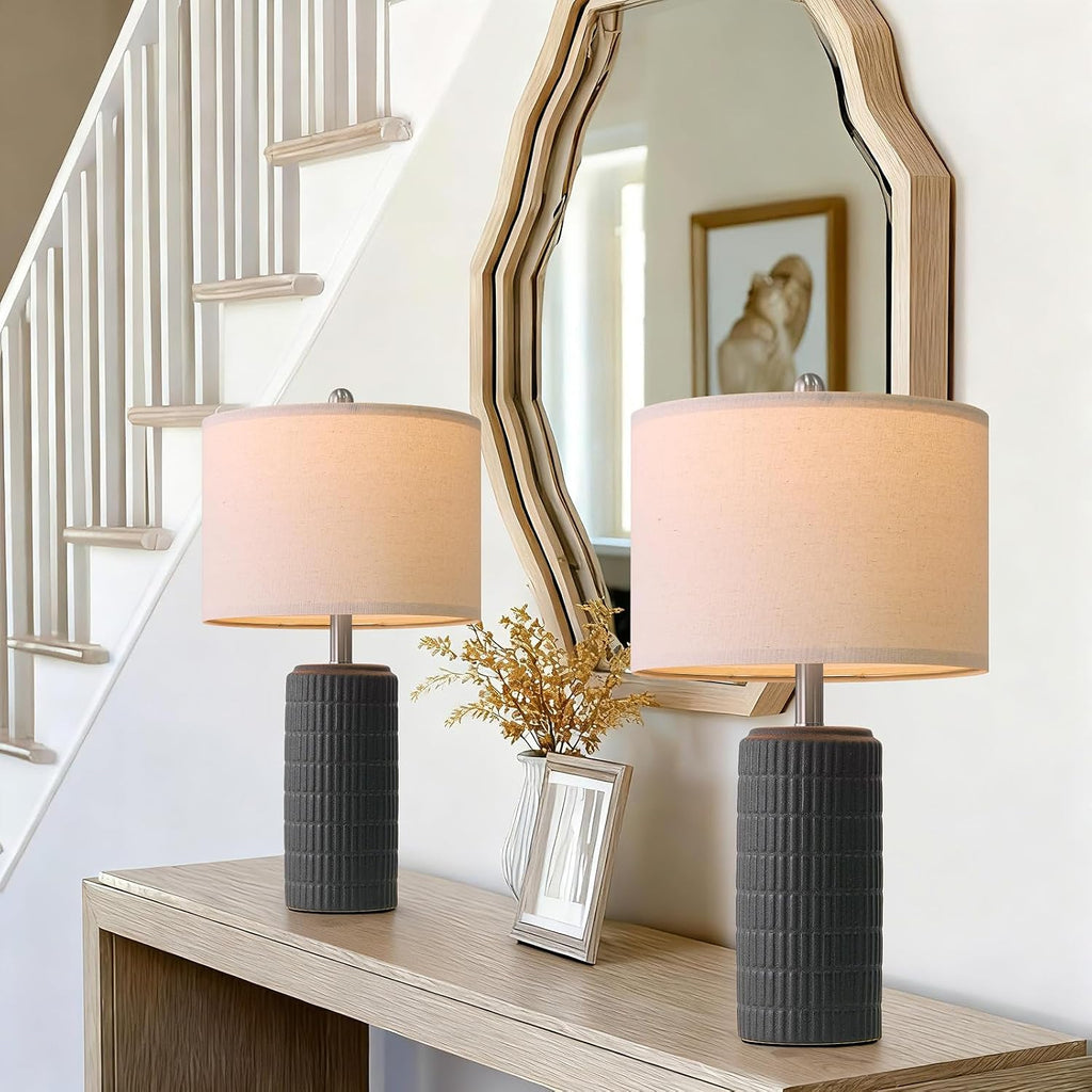 PoKat 23" Matte-Textured Ceramic Table Lamps Set of 2 for Bedroom, Stone-Like Modern Bedside Lamps for Night Stands, Farmhouse Nightstand…