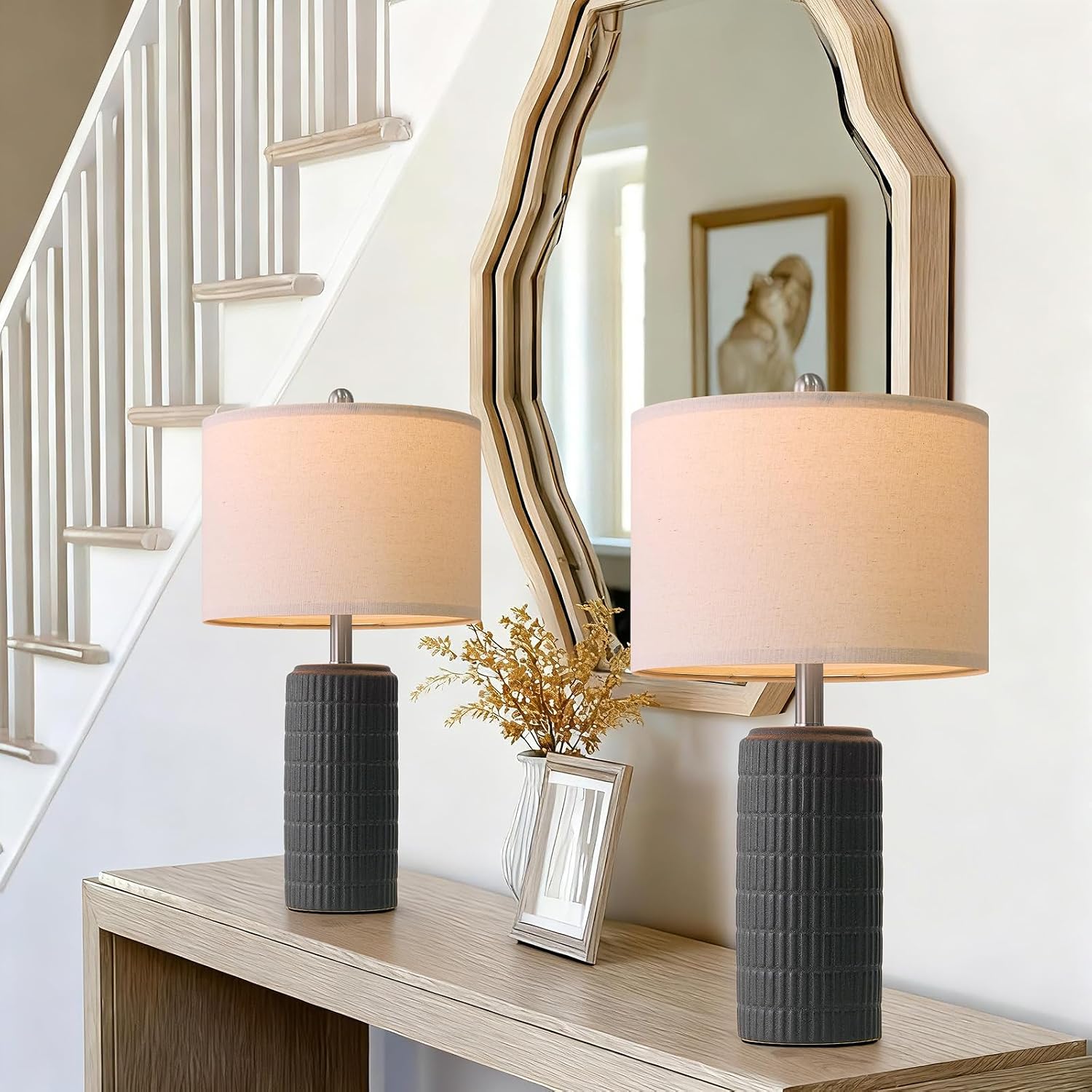 PoKat 23" Matte-Textured Ceramic Table Lamps Set of 2 for Bedroom, Stone-Like Modern Bedside Lamps for Night Stands, Farmhouse Nightstand…