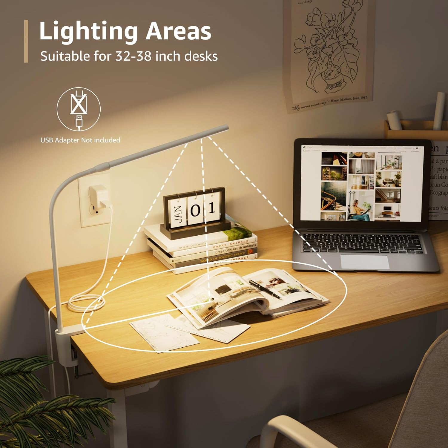 Lepro Small Desk Lamp with Clamp, LED Reading Lamps with 450LM, 3 Color Modes 10 Brightness, Dimmable USB Clip on Desk Light with…