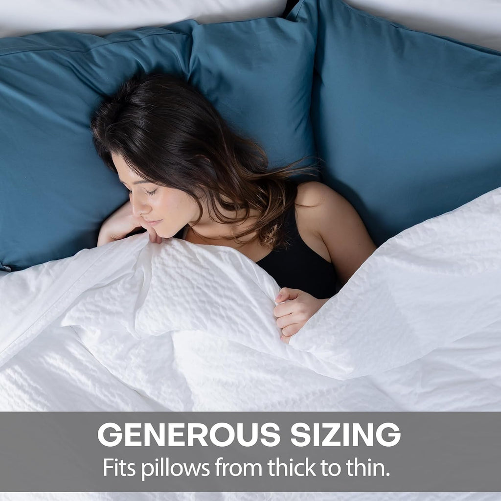 QuickZip Sateen Pillow Case King Size (20" X 39") Pillowcases, Set of 2, 100% Cotton Pillow Covers with Envelope Closure, White