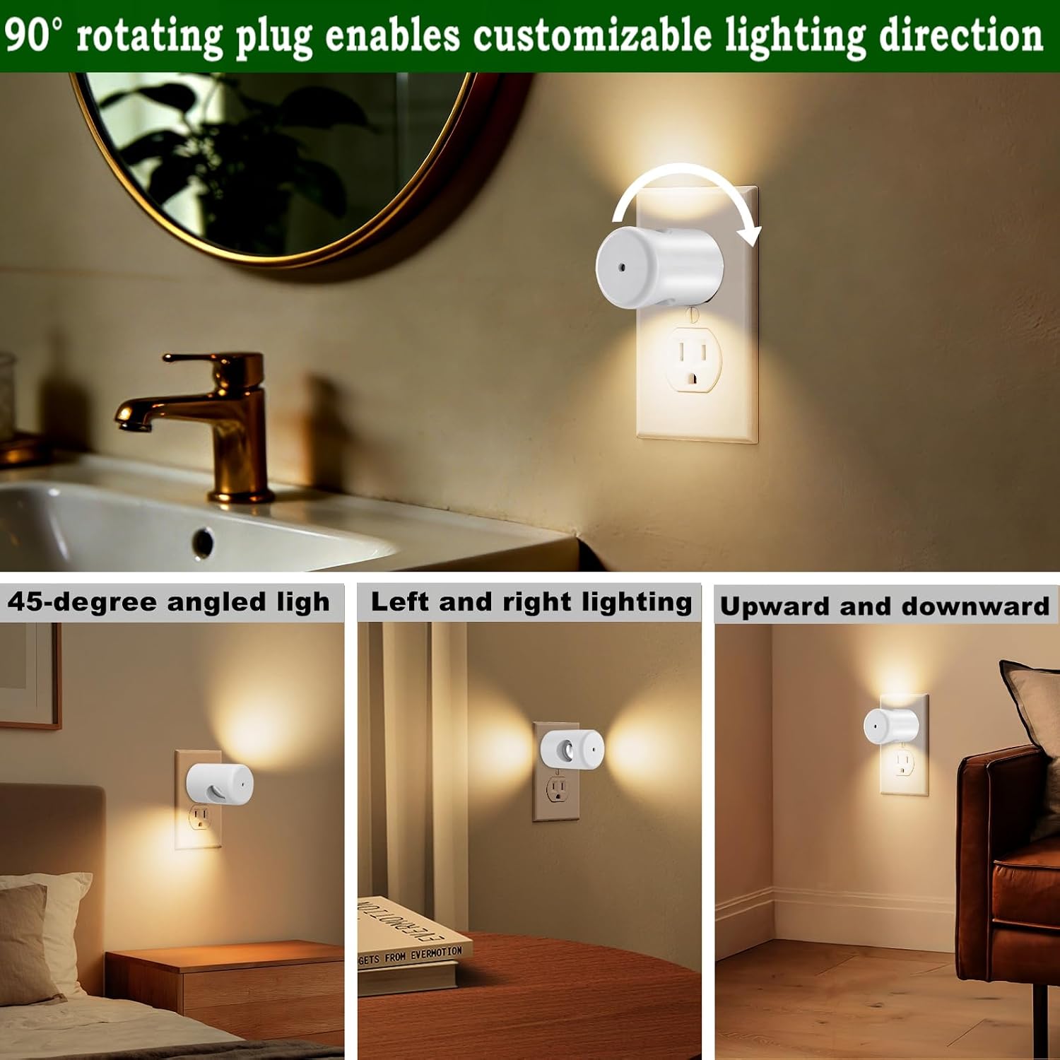 4-Pack Motion Sensor Night Light, Plug-in Wall LED Nightlight with Dusk to Dawn Sensor, Auto On/Off, 2700K Warm White 100 Lumens…