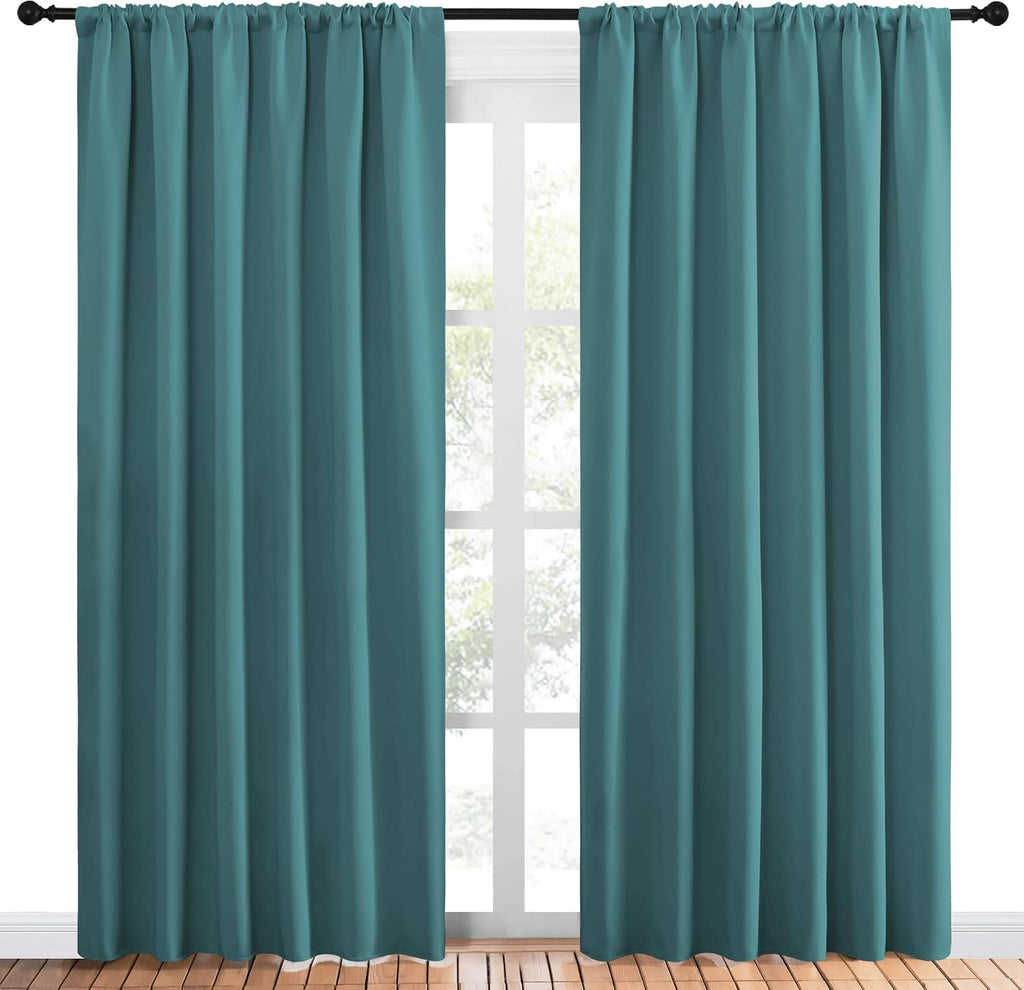NICETOWN Living Room Curtains, Window Curtain Panels, Thermal Insulated Solid Rod Pocket Blackout Draperies/Drapes (Sea Teal, One Pair…