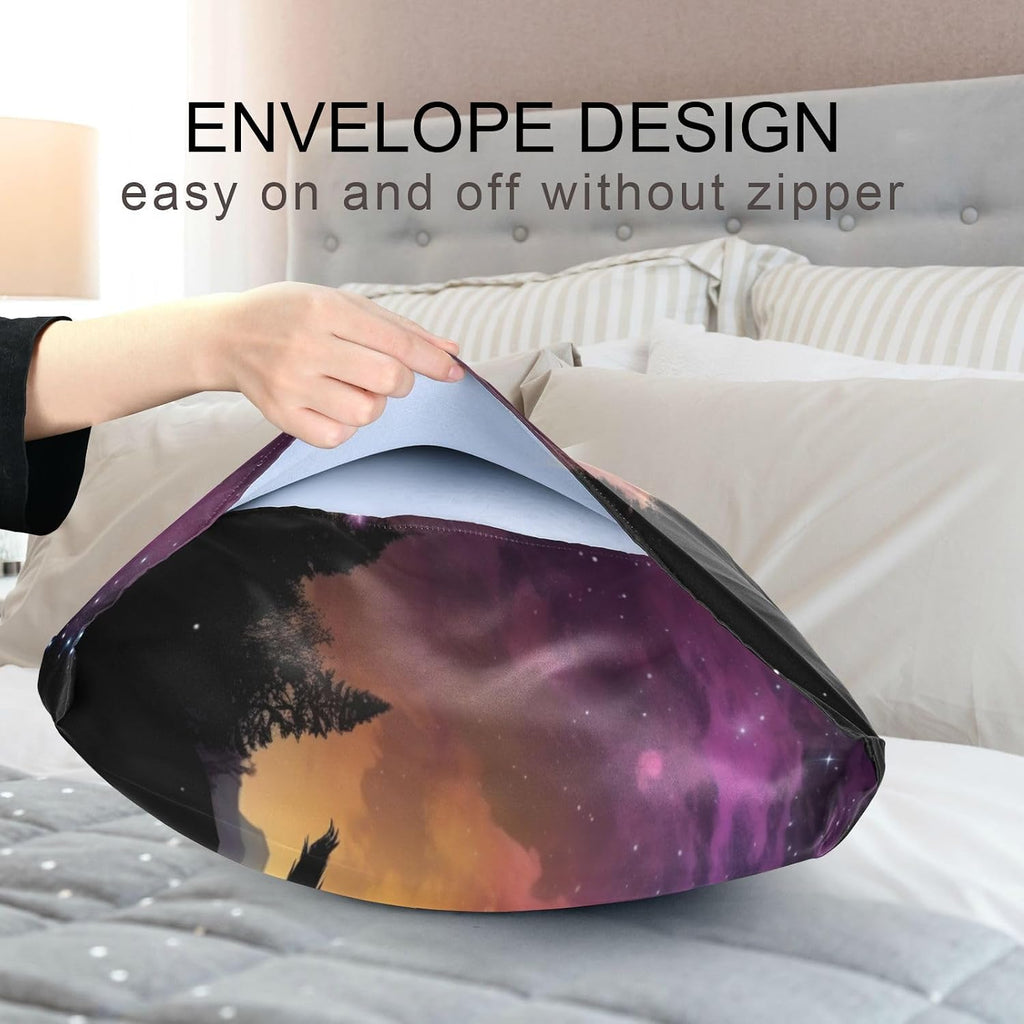 YETTASBIN Galaxy Wolf Satin Pillowcase, Soft Breathable Silk Pillow Case with Envelope Closure for Hair and Skin, Standard Size 26 x 20 Inch