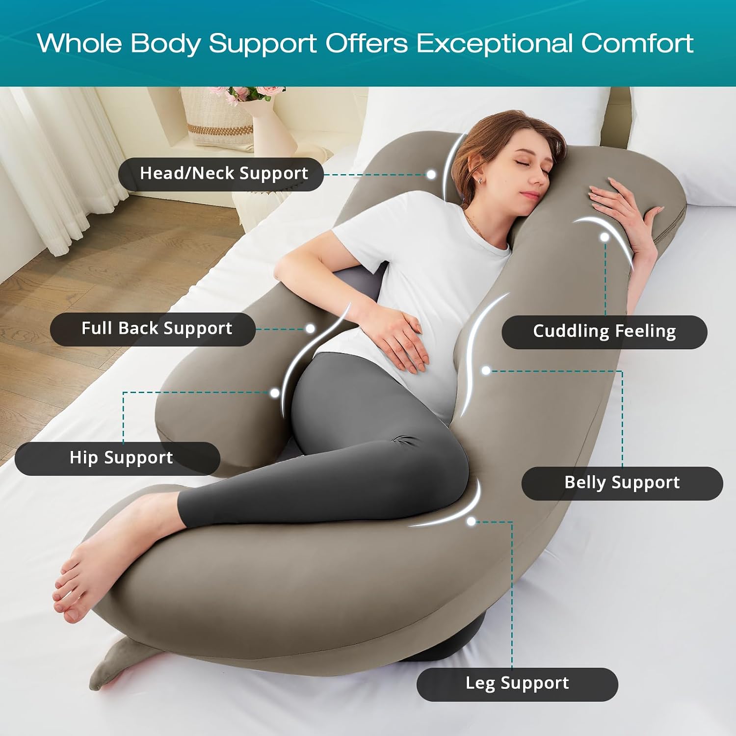 Sasttie Pregnancy Pillows for Sleeping, U Shaped Cooling Full Body Pillow with Removable Cover, Pregnant Women Must Haves, Maternity Essent…