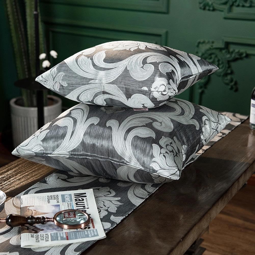 Napearl Throw Pillow Covers-Set of 2 with Silver Grey White Damask Jacquard Patterns Decorative Pillowcase for Couch, Sofa, Bed, Attractive…