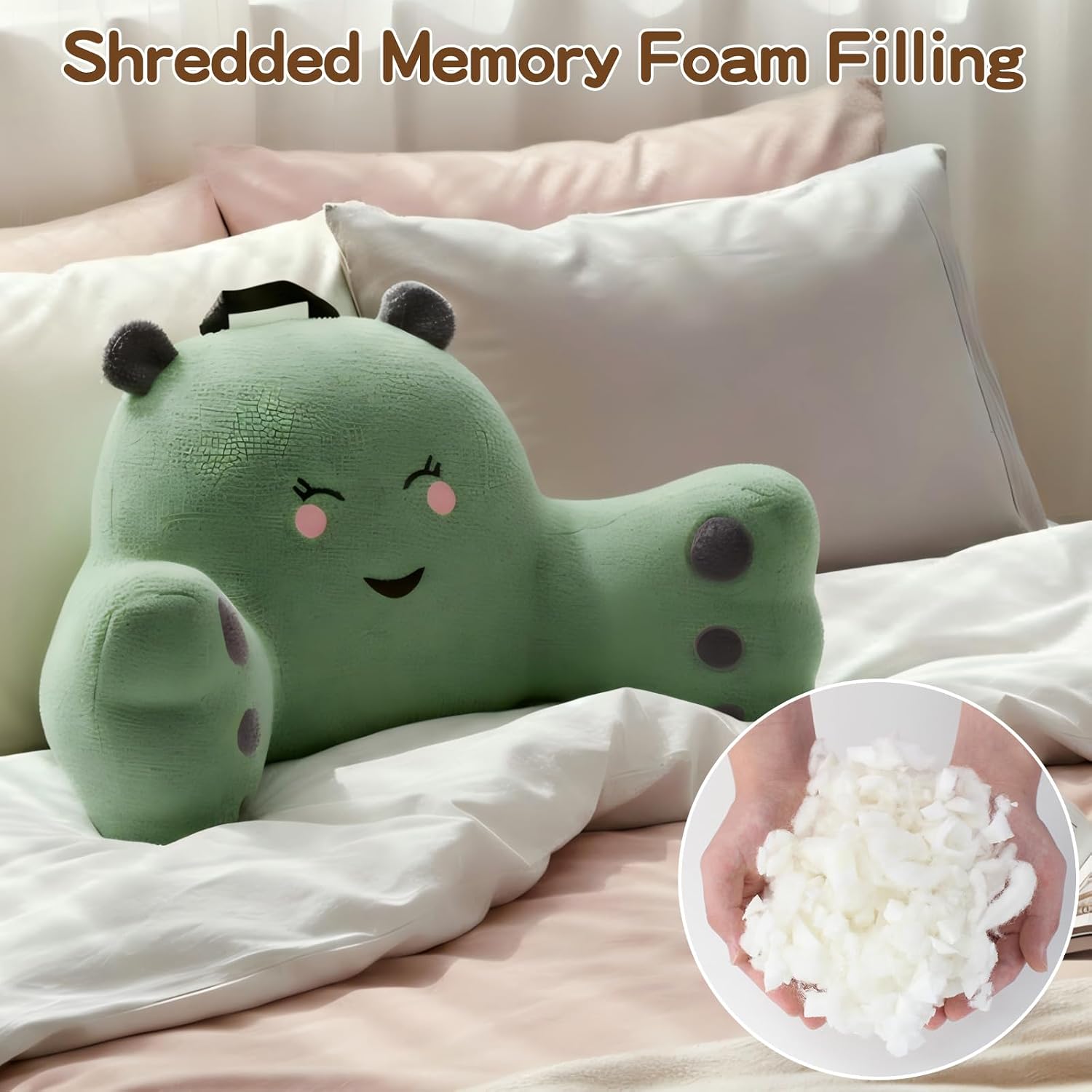 Ajicong Reading Pillow for Sitting in Bed Couch Teens/Adult, Back Rest Pillow for Sitting Up in Bed with Shredded Memory Foam, Includes Arm…