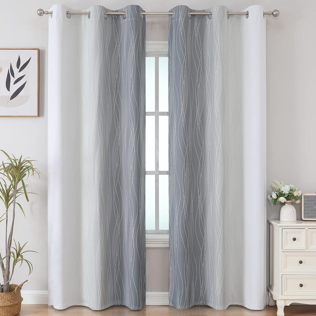 Estelartextiler Estelar Textiler Full Room Darkening Greyish White and Grey Blackout Curtains 84 Inch Length 2 Panels Set, Ombre Thermal In…