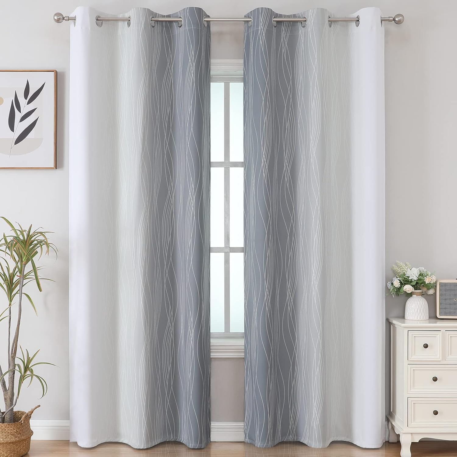 Estelartextiler Estelar Textiler Full Room Darkening Greyish White and Grey Blackout Curtains 84 Inch Length 2 Panels Set, Ombre Thermal In…