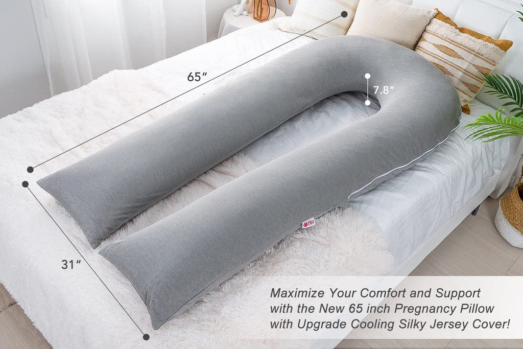 Meiz Pregnancy Pillow, Cooling Silky Pregnancy Pillows for Sleeping, 65" Full Body Maternity Pillow for Tall Pregnant Woman with Cooling Si…