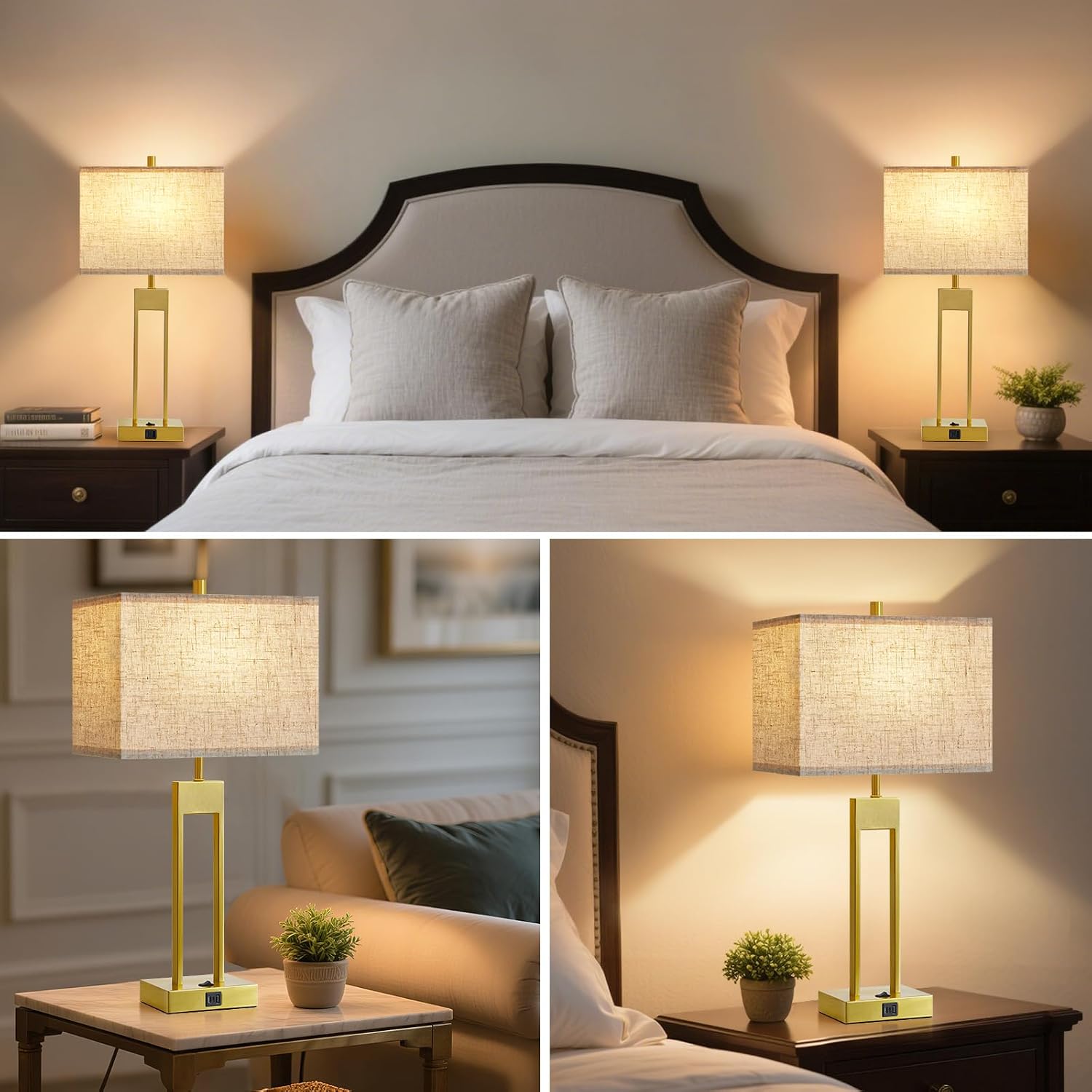 Extra Large 25.5" Nightstand Table Lamps for Bedrooms Set of 2, Bedside Lamp with USB C+A, Colors Changeable Living Room Lamp, Modern…