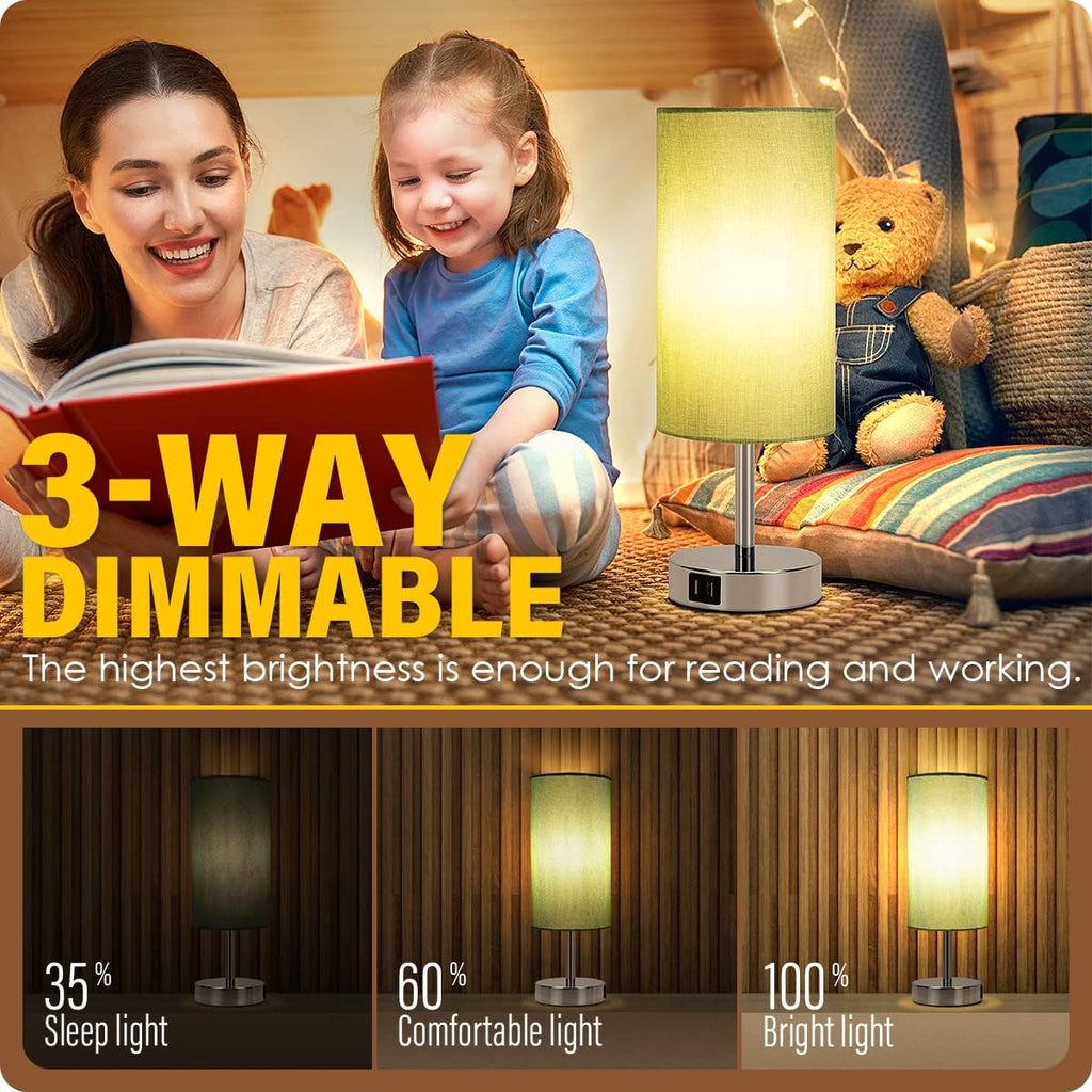 Yarra-Decor Bedside Lamp with USB Port - Touch Control Table Lamp for Bedroom 3 Way Dimmable Nightstand Lamp with Round Denim Fabric…