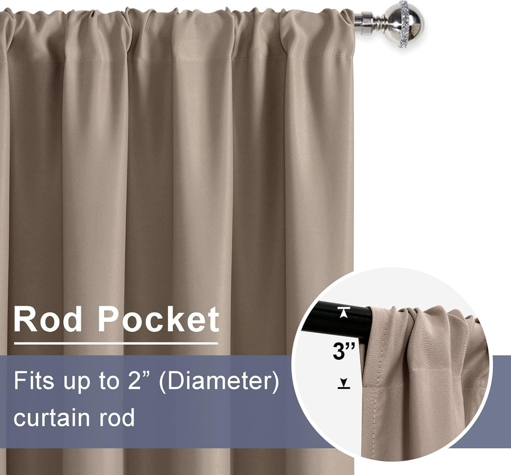 Jiuzhen Blackout Curtains for Bedroom – Thermal Insulated, Noise Reducing Room Darkening Privacy Rod Pocket Drapes for Living Room, Set of 2…
