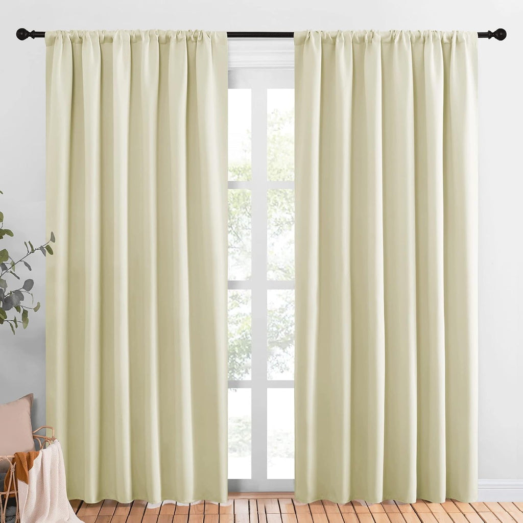 NICETOWN Living Room Curtains, Home Decorations Thermal Insulated Solid Rod Pocket Blackout Drapes for Cafe (Beige, One Pair, 70 x 84-inch)