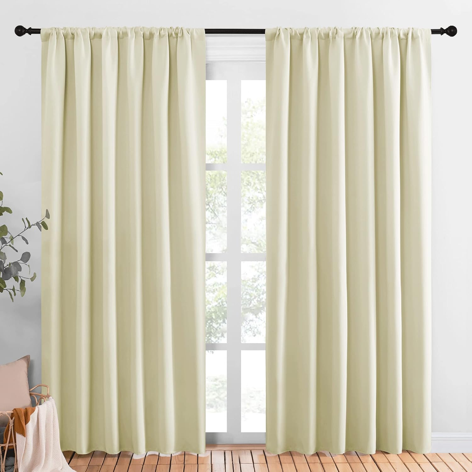 NICETOWN Living Room Curtains, Home Decorations Thermal Insulated Solid Rod Pocket Blackout Drapes for Cafe (Beige, One Pair, 70 x 84-inch)