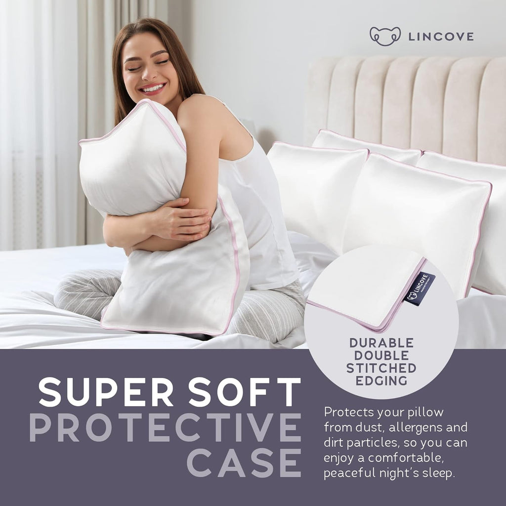 Lincove 100% Cotton Sateen Pillow Protector Cover - Zipper Pillow Cover - 500 Thread Count Luxury Cotton - Zippered Dust Pillow Protector…