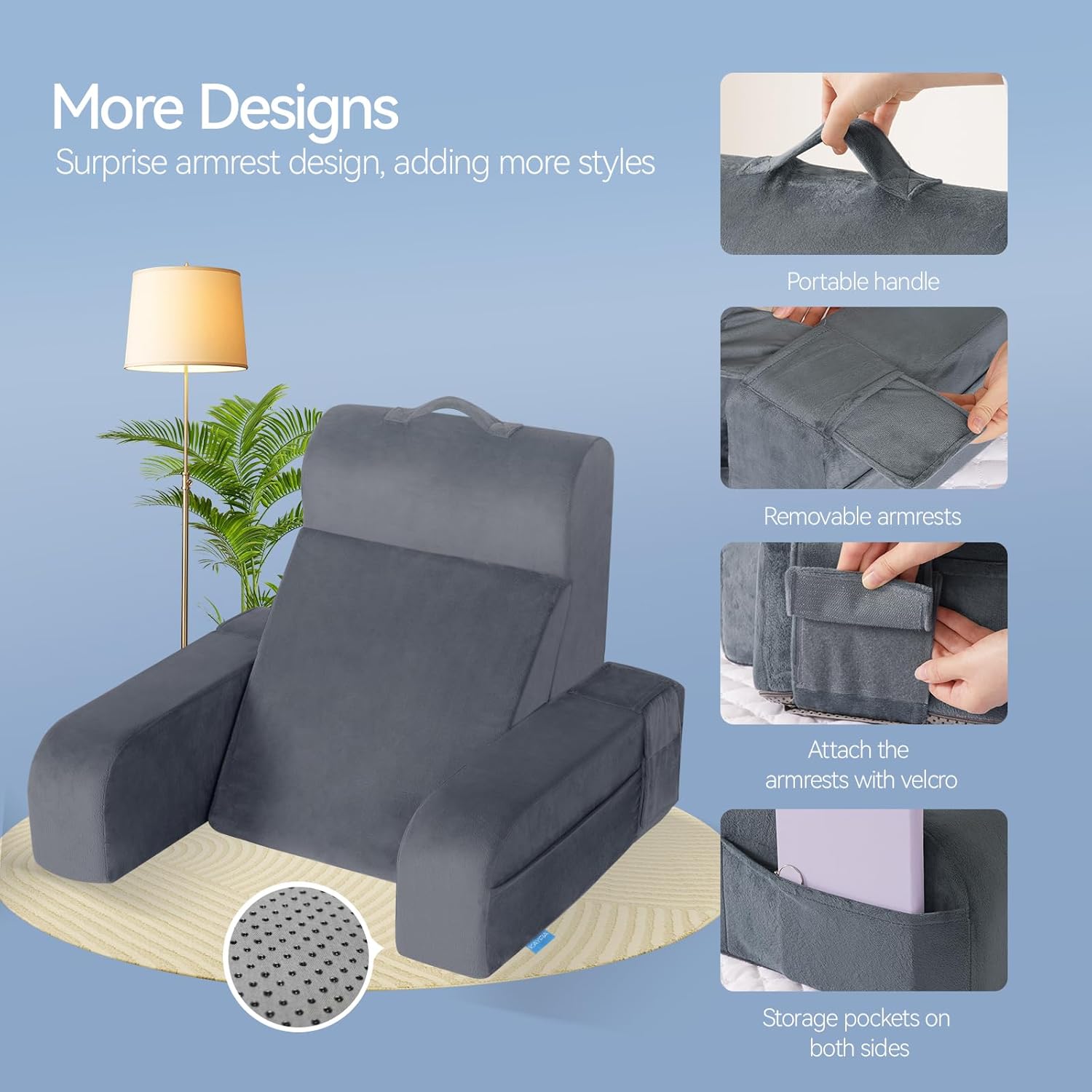 Kayfia Reading Pillow, 10 in 1 Back Pillow for Bed Sitting up with Detachable Arms Rest, Back Rest with Gel Memory Foam…