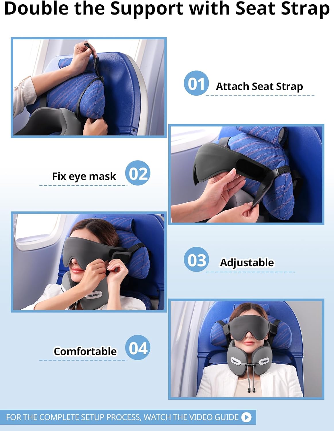 Inspireyes Neck Pillow, Travel Pillow with Seat Strap, 3D Sleep Mask, Dual Support Neck and Head, High Supportive Foam Airplane Pillow…