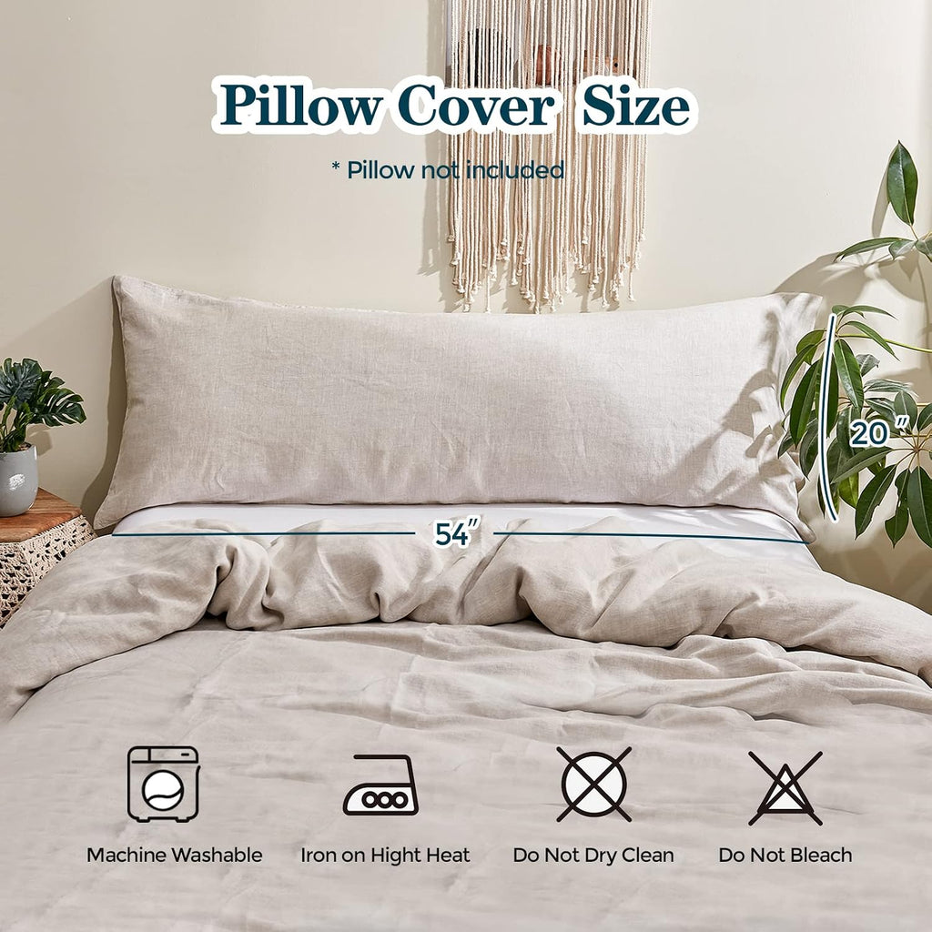 Simple&Opulence Body Pillow Cover 20" x 54",100% Pure Linen, Ultra Soft and Breathable, Body Pillowcase with Envelope Closur…