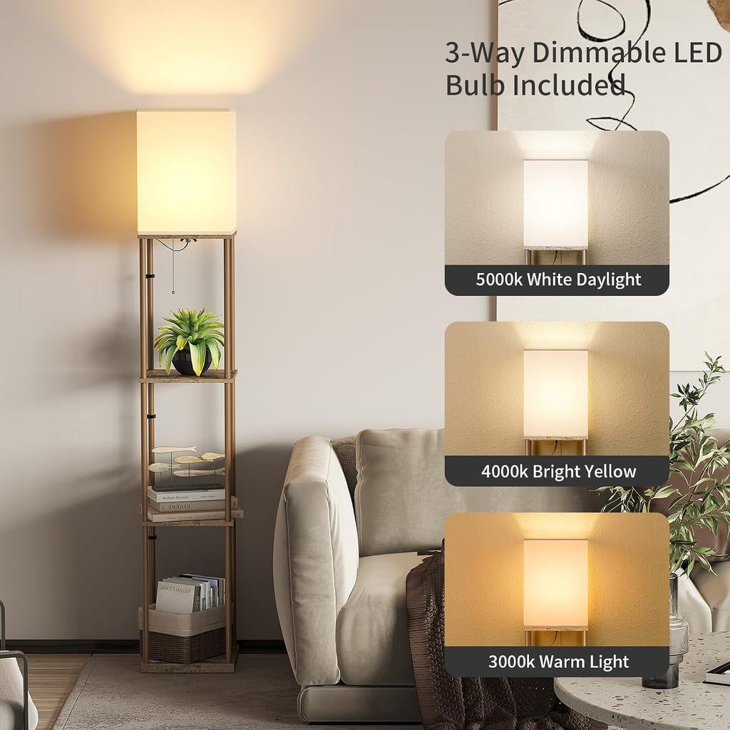 SUNMORY Floor Lamp with Shelves, Modern Square Shelf Lamps, Display Shelf Standing Lamp with 3 Color Temperature Bulb, Corner Bookshelf…